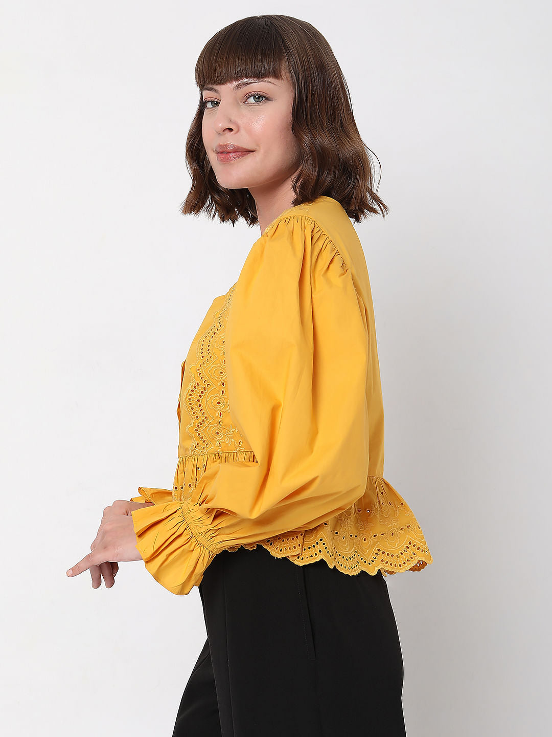Yellow Embroidered Lace Top