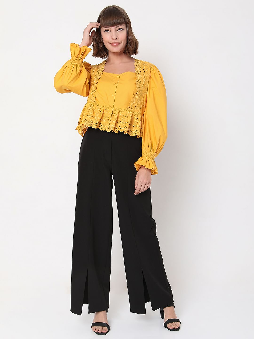 Yellow Embroidered Lace Top