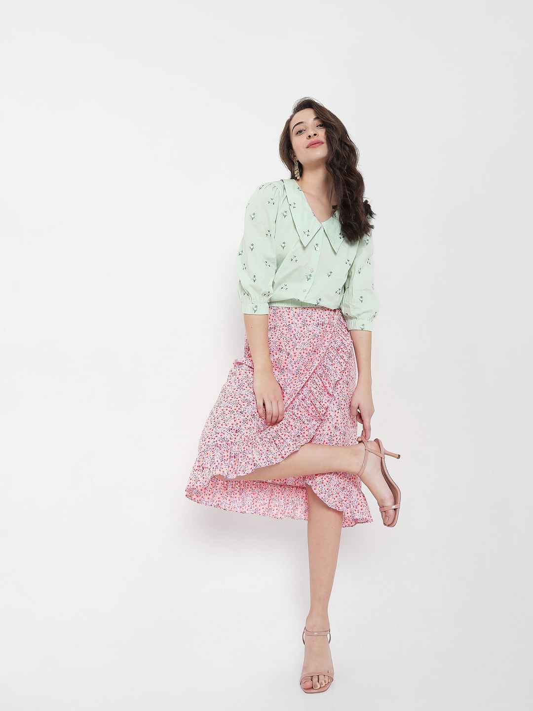 Green Floral Embroidered Top