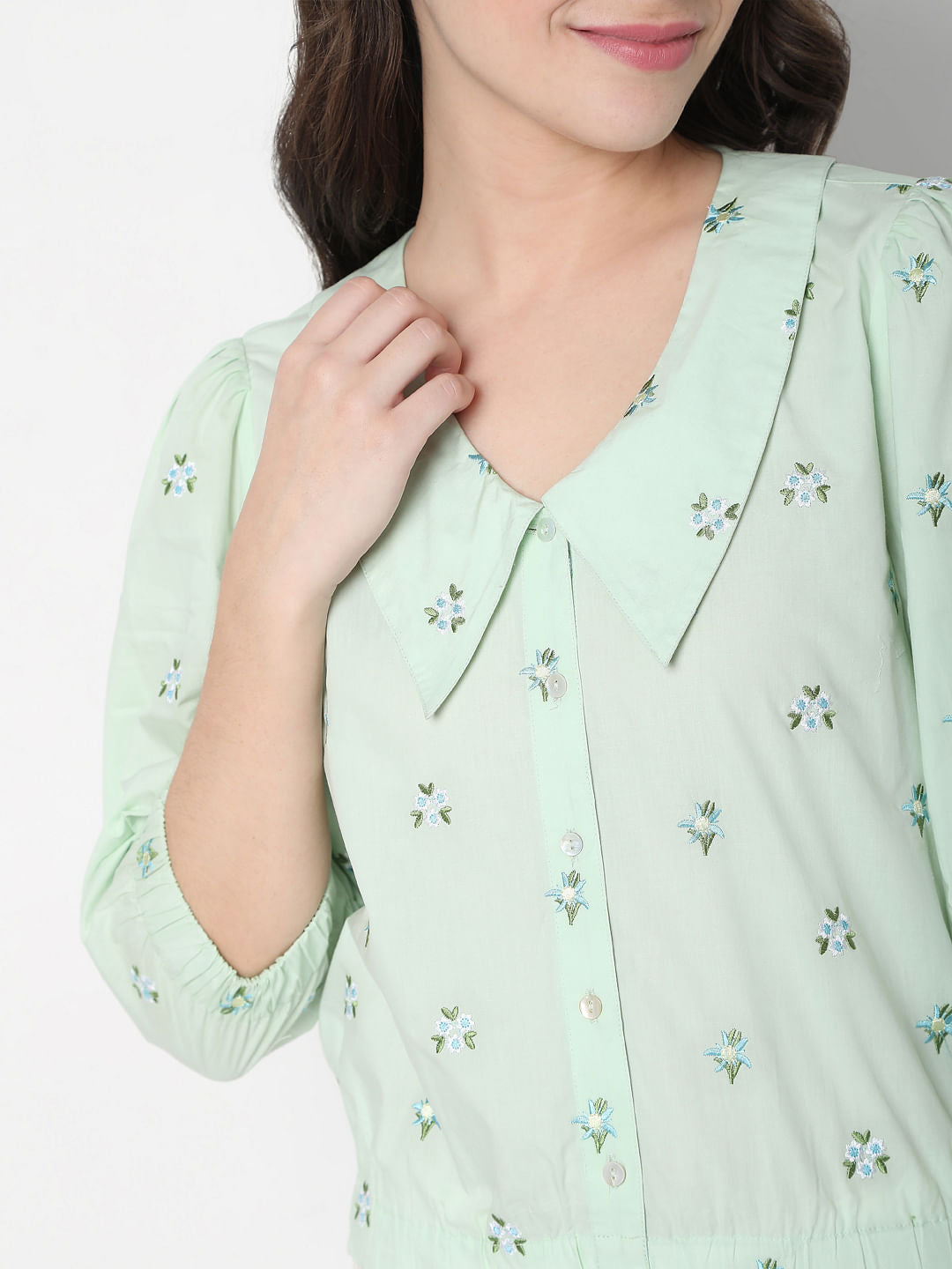 Green Floral Embroidered Top