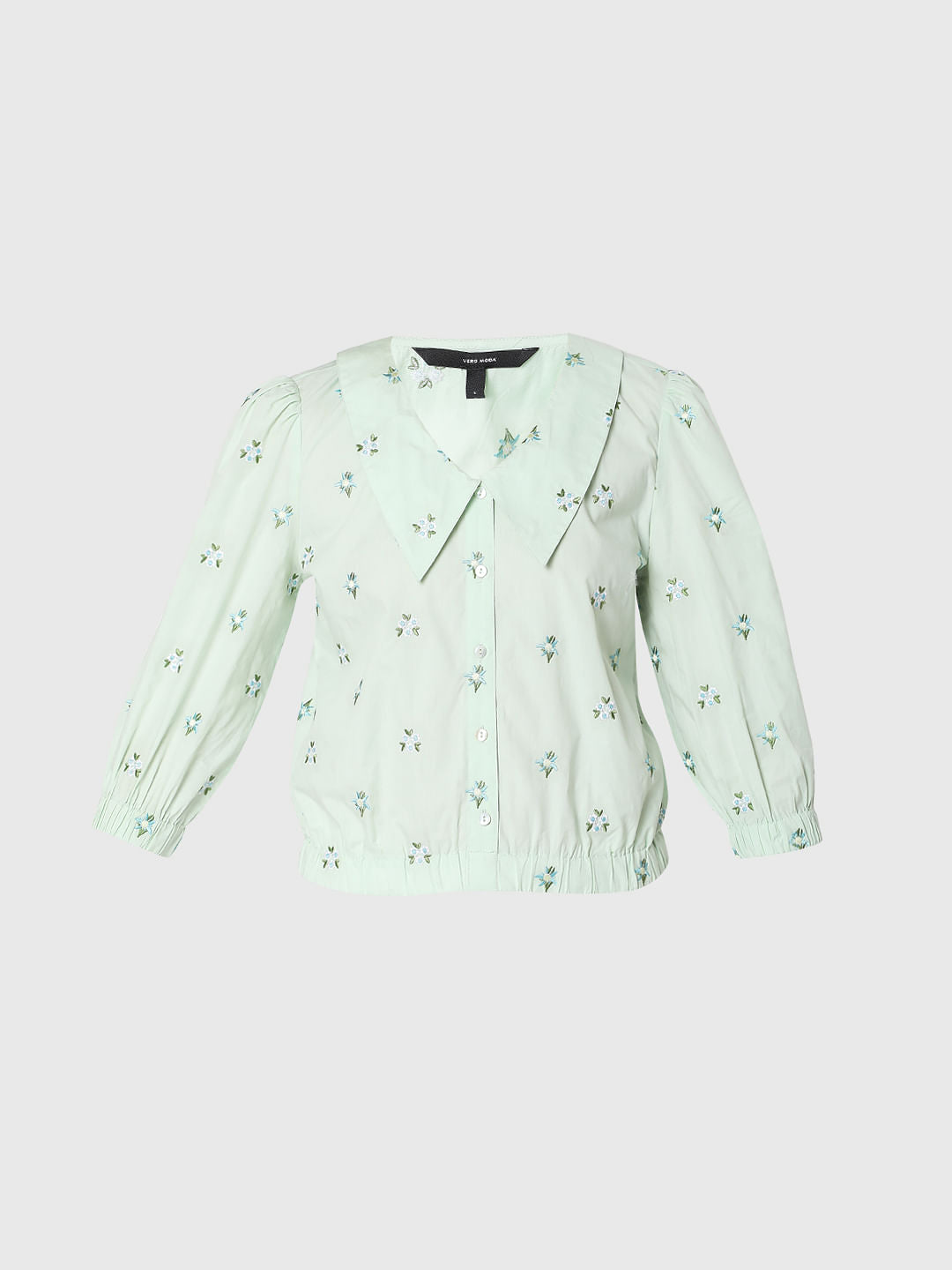 Green Floral Embroidered Top