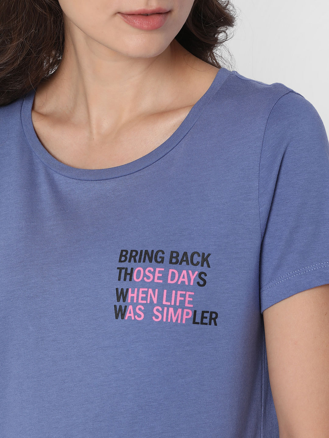 Blue Slogan Print T-Shirt