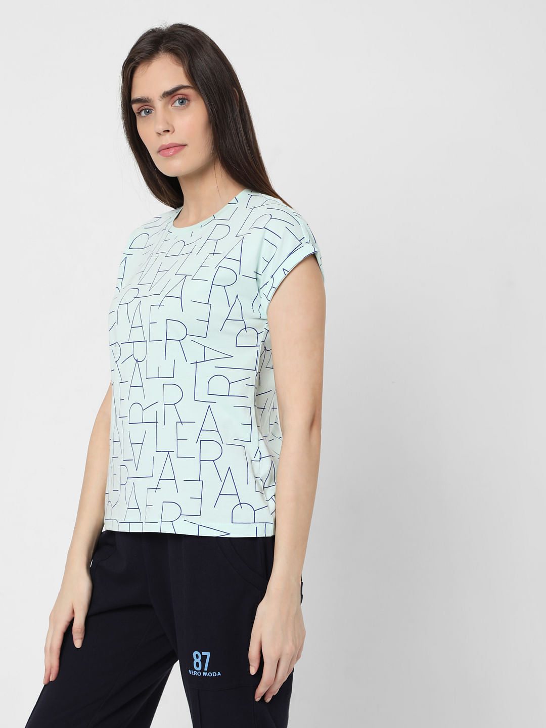 Sky Blue Alphabet Print T-Shirt