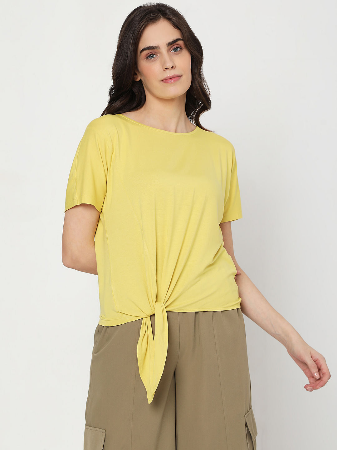 Yellow Tie-Up Detail T-Shirt