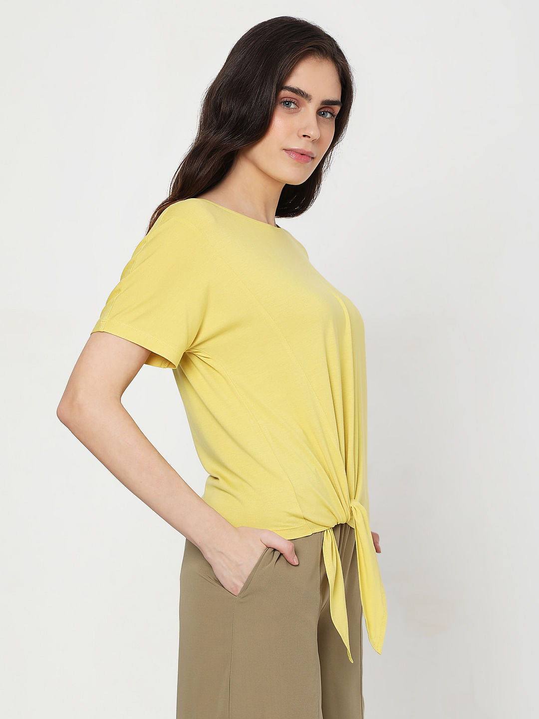 Yellow Tie-Up Detail T-Shirt