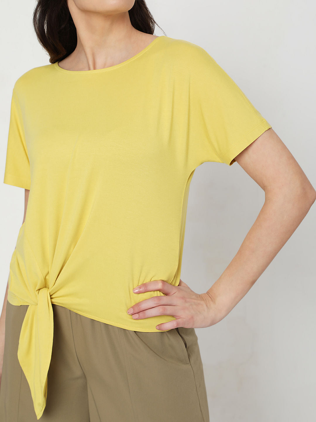 Yellow Tie-Up Detail T-Shirt