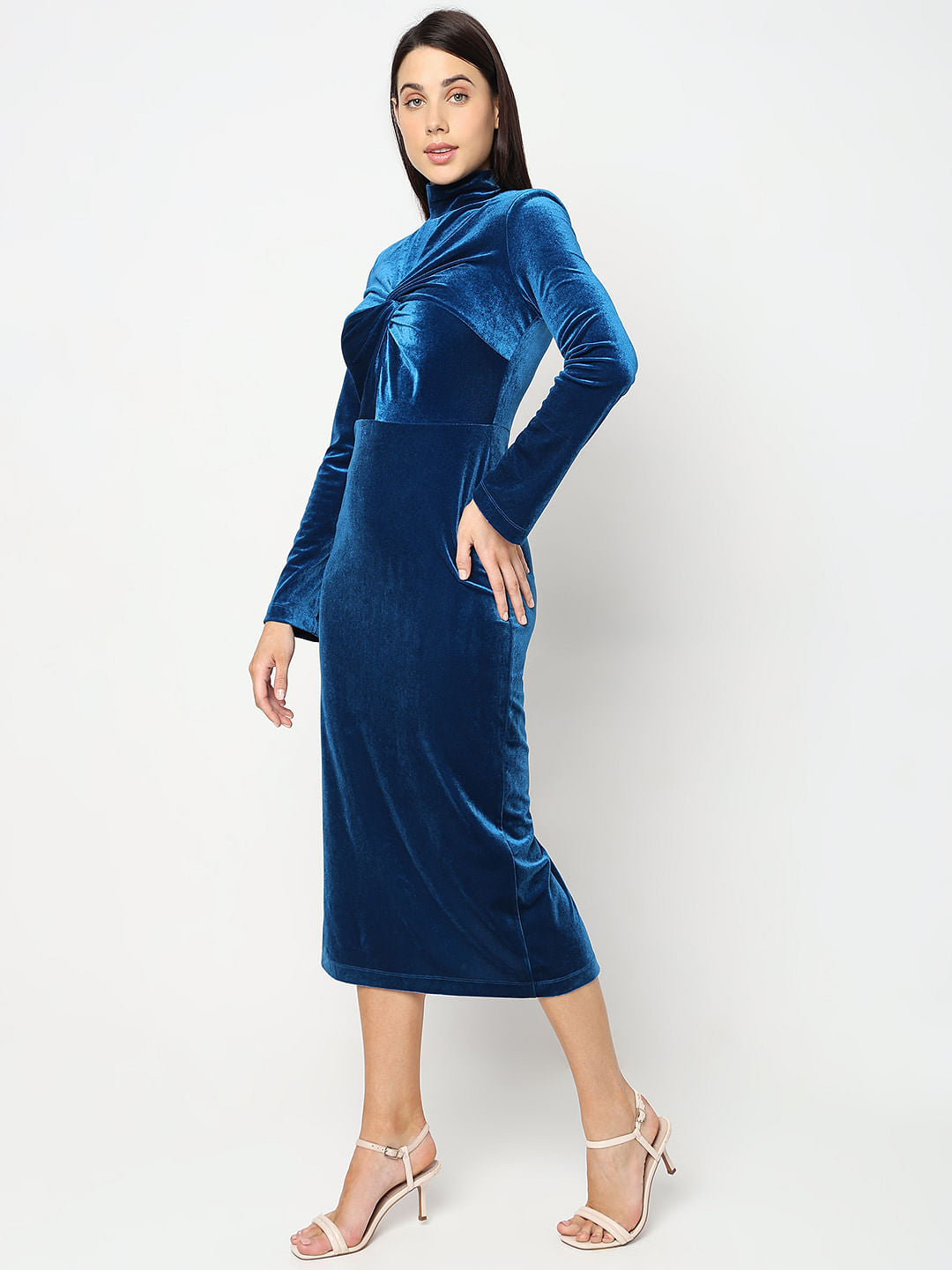 Blue Velvet High Neck Dress