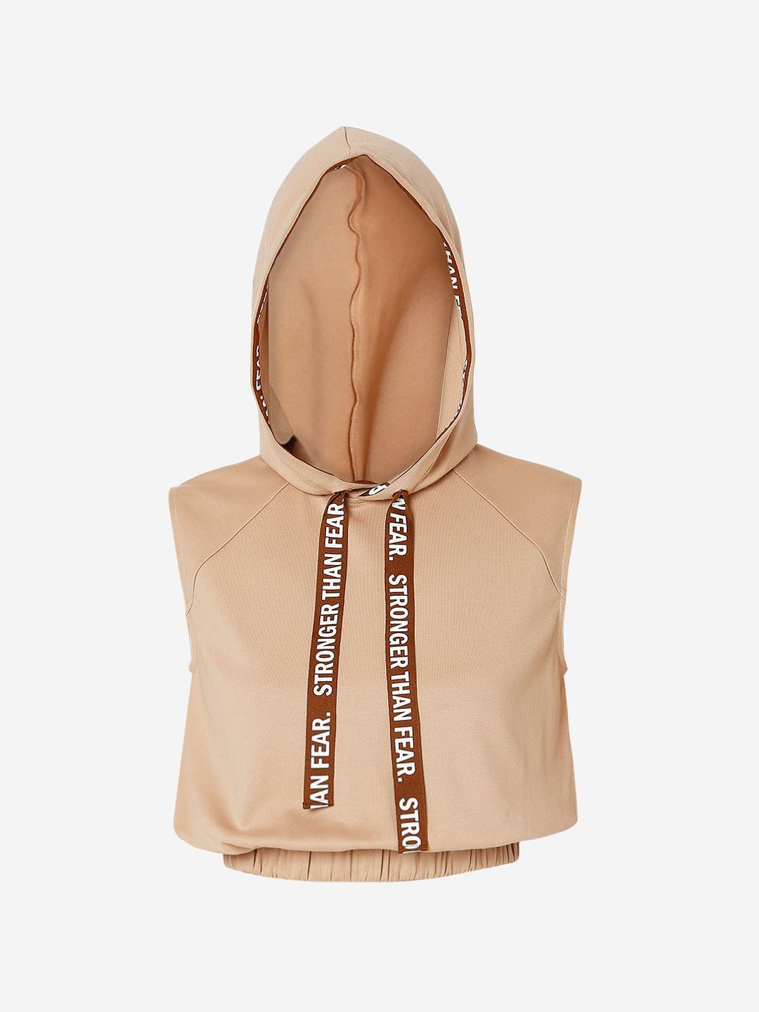 Brown Hooded Cropped T-Shirt