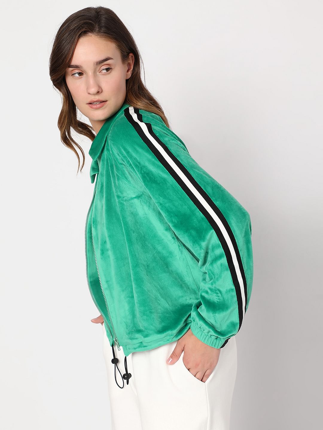 Green Velvet Zip-Up Sweatshirt