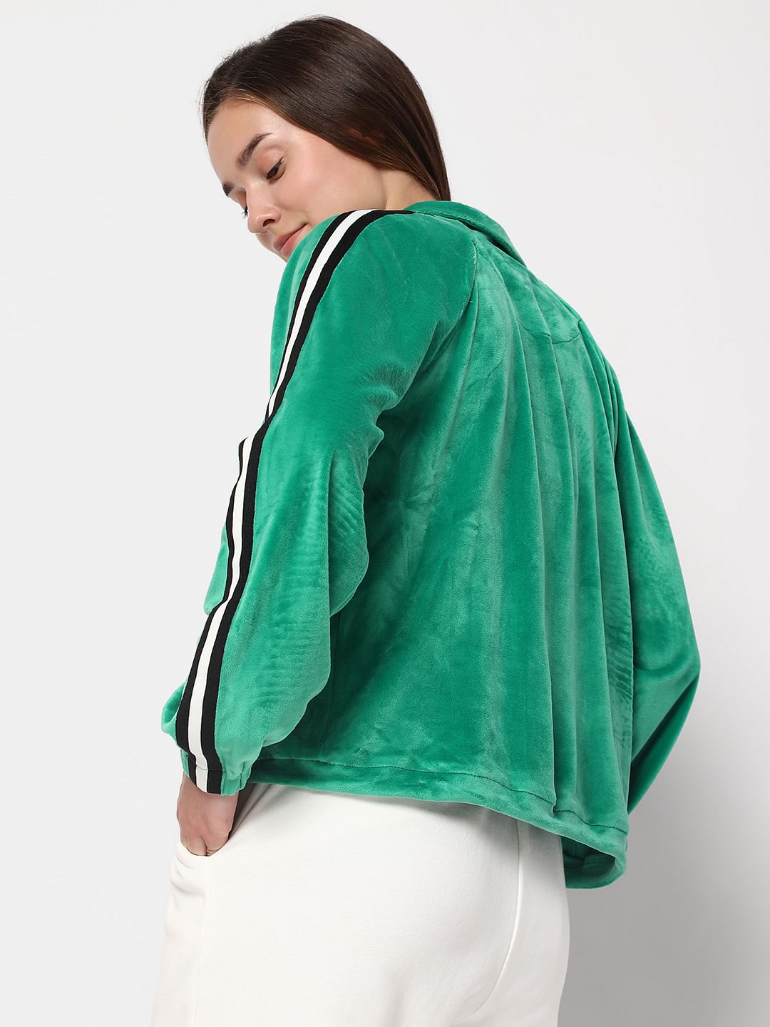 Green Velvet Zip-Up Sweatshirt