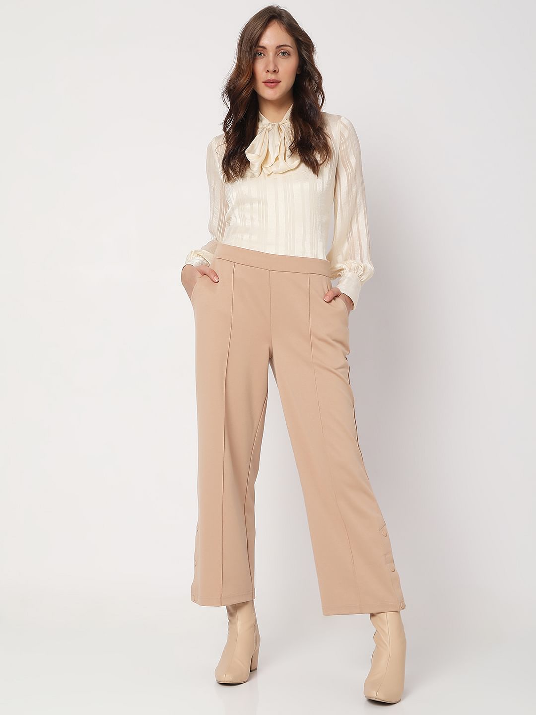 Brown Mid Rise Flared Pants