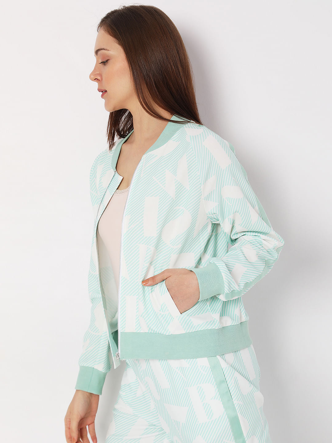 Green Printed Zip-Up Co-Ord Sweatshirt