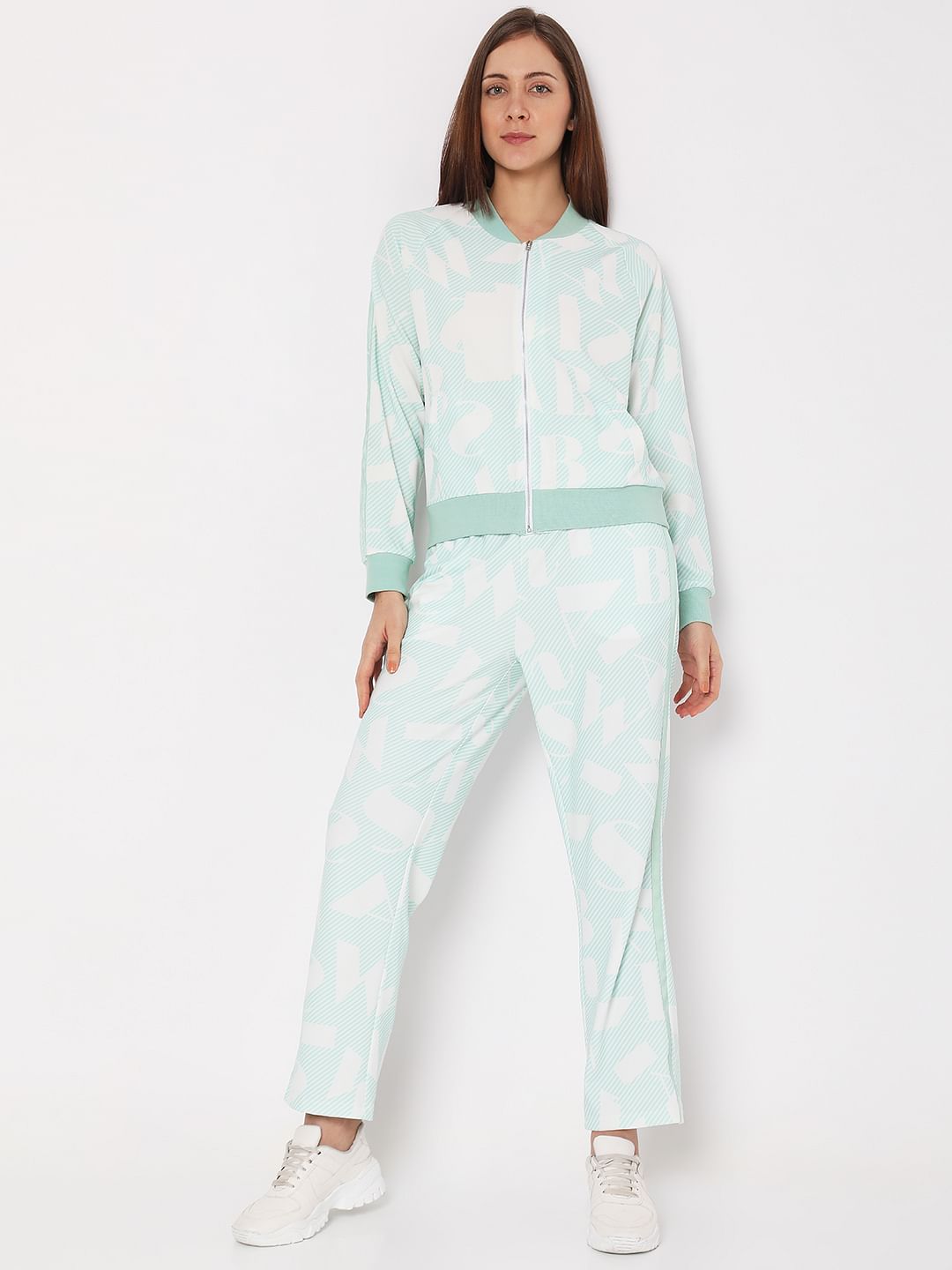 Green Printed Zip-Up Co-Ord Sweatshirt