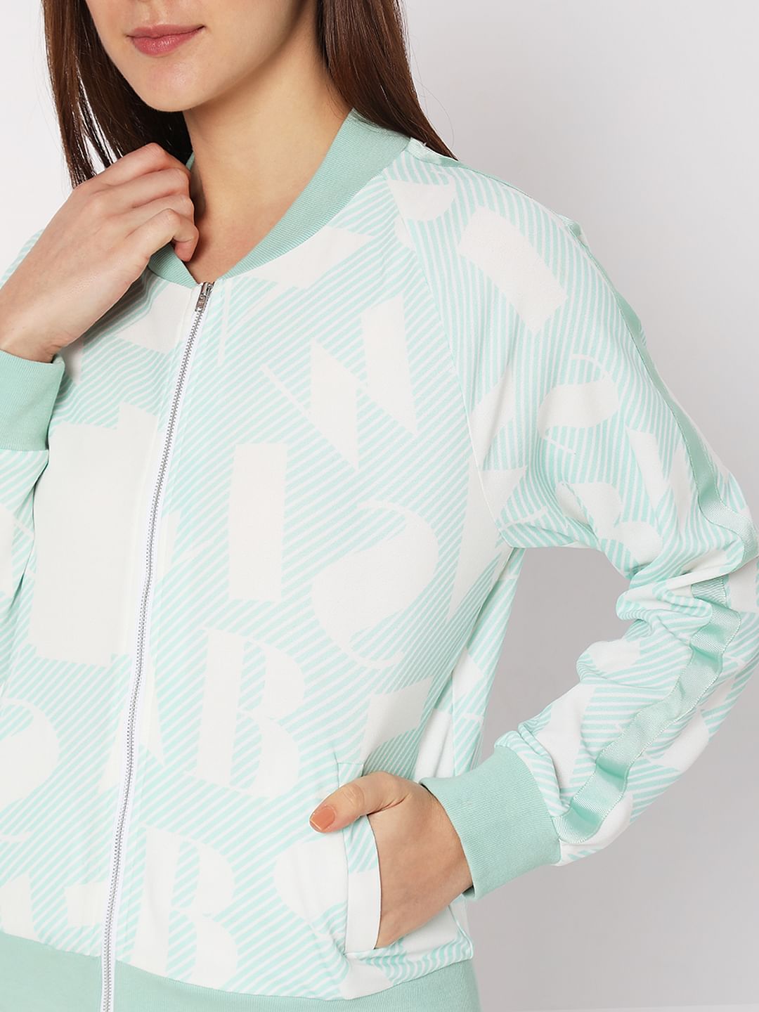 Green Printed Zip-Up Co-Ord Sweatshirt