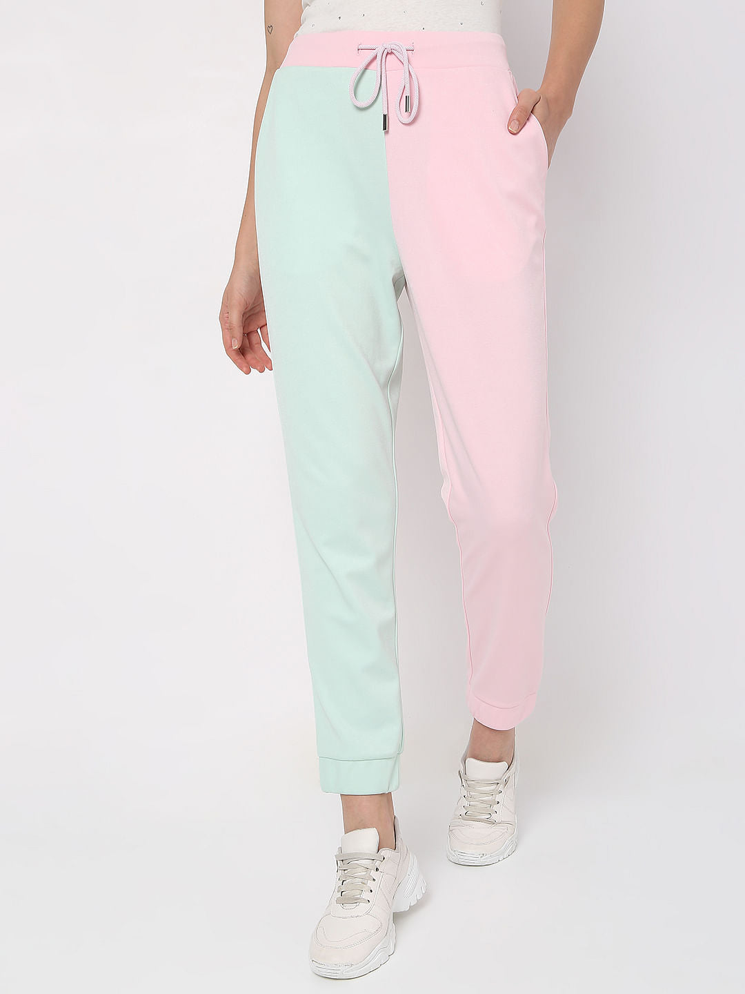 Pink Mid Rise Colourblocked Co-Ord Sweatpants