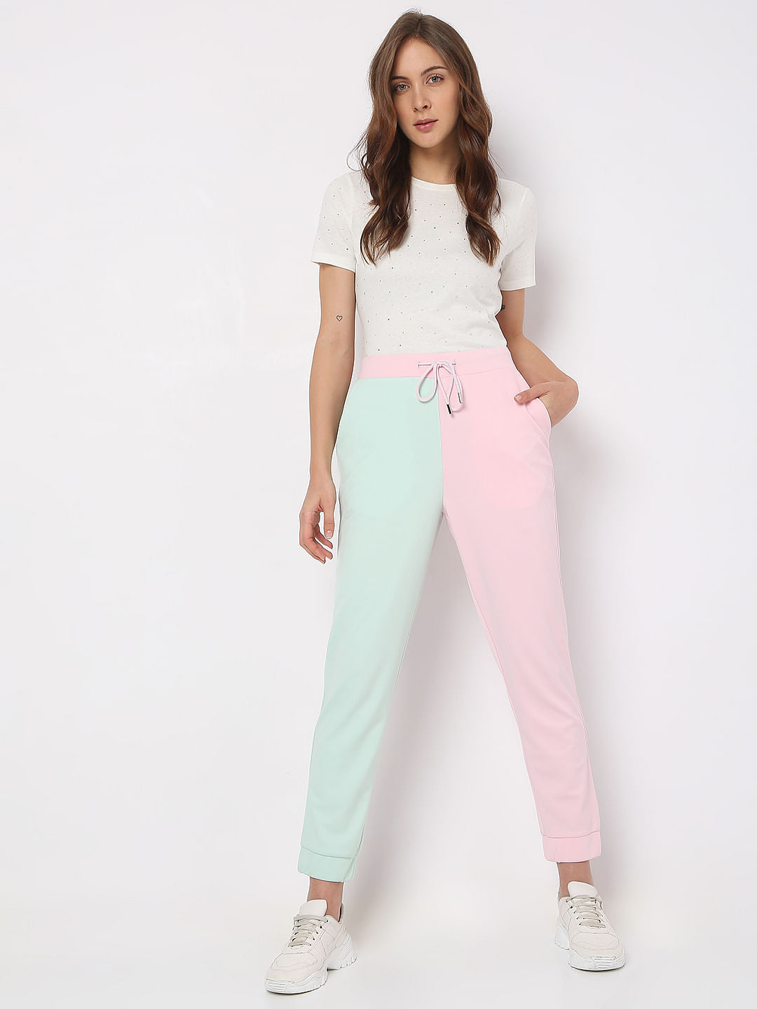 Pink Mid Rise Colourblocked Co-Ord Sweatpants