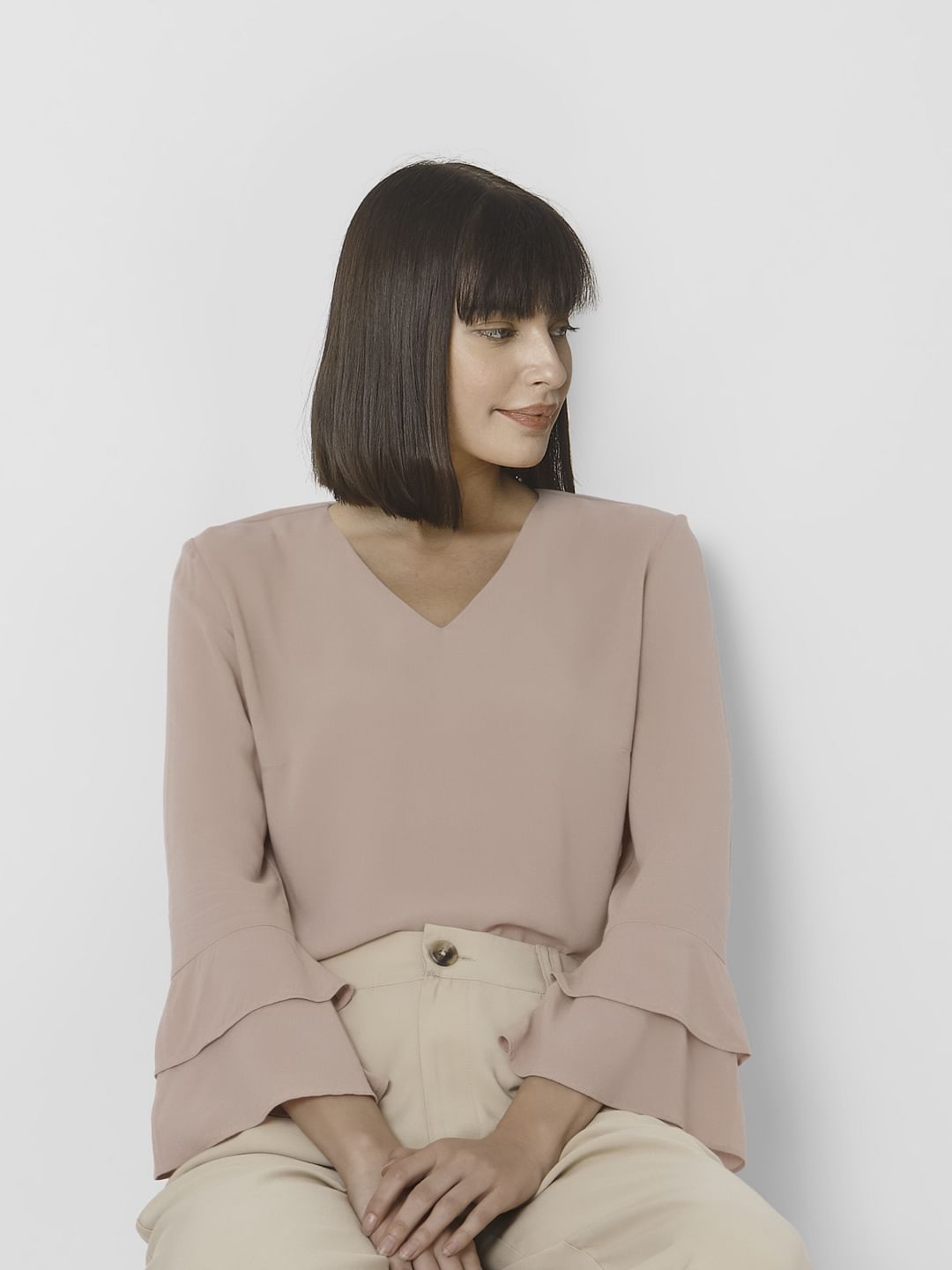 Light Pink Flute Sleeves Top
