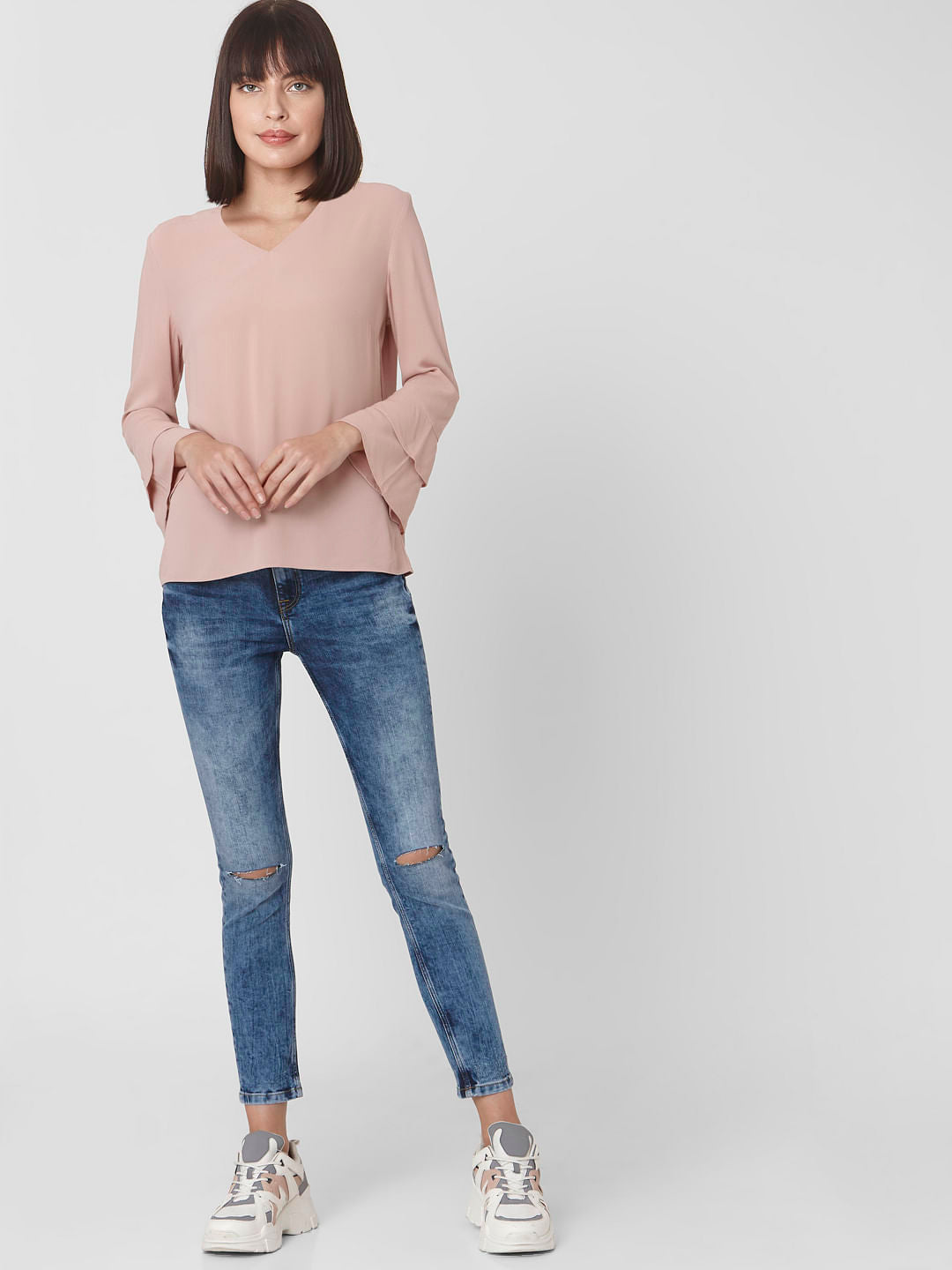 Light Pink Flute Sleeves Top