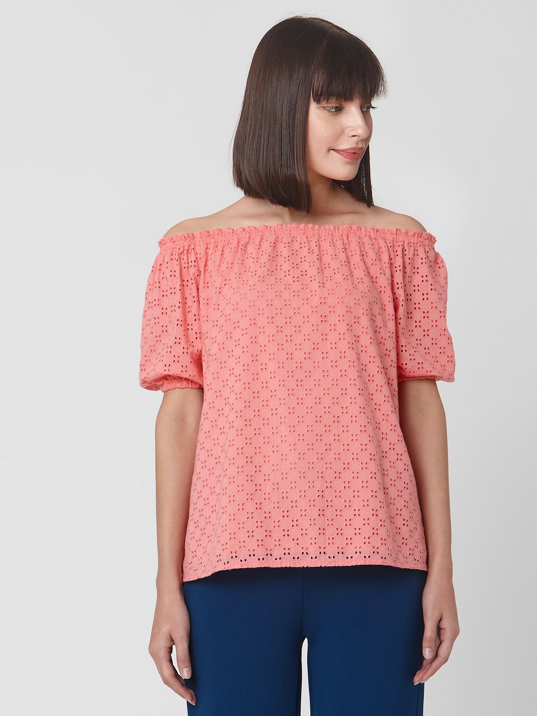 Coral Cut Work Off Shoulder Top