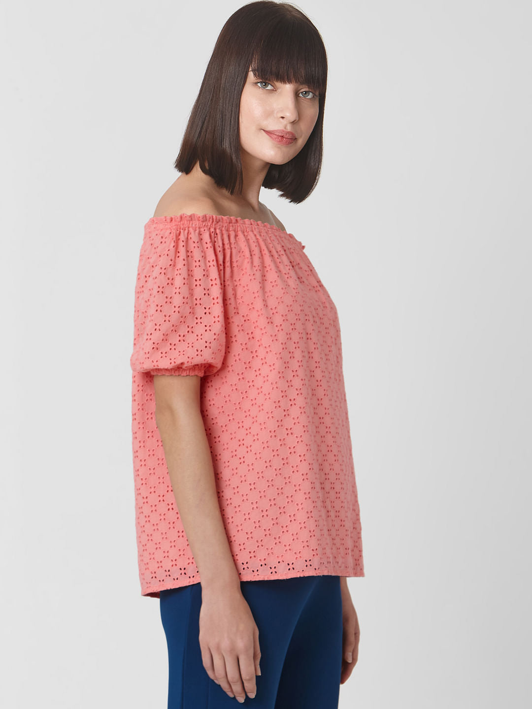 Coral Cut Work Off Shoulder Top