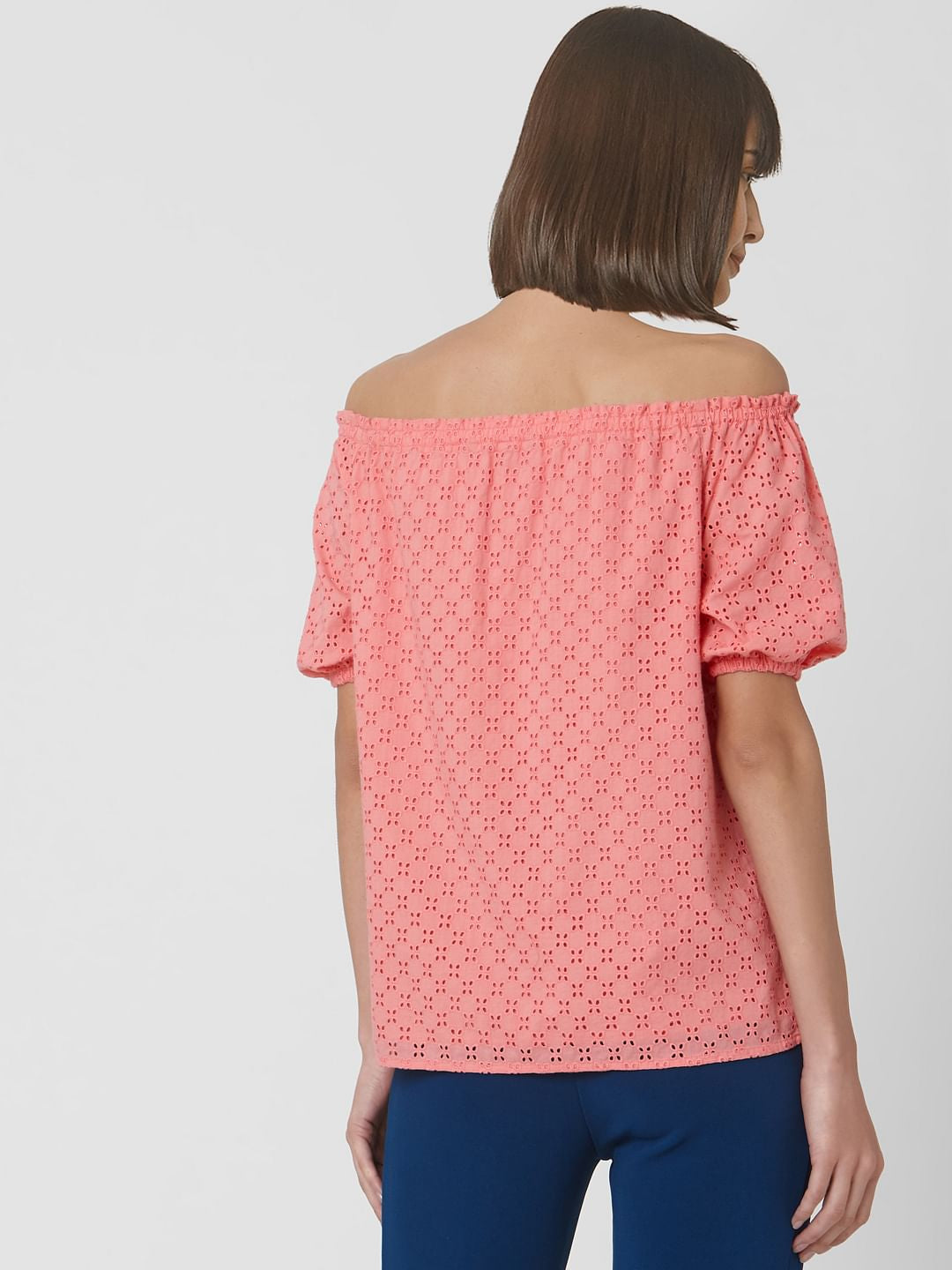 Coral Cut Work Off Shoulder Top