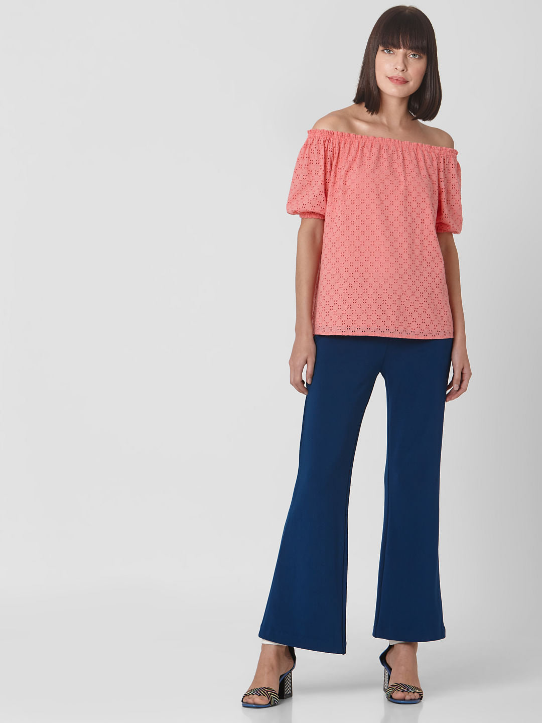 Coral Cut Work Off Shoulder Top