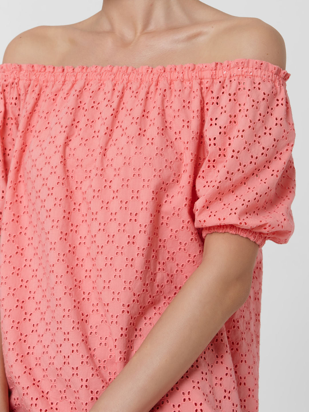 Coral Cut Work Off Shoulder Top