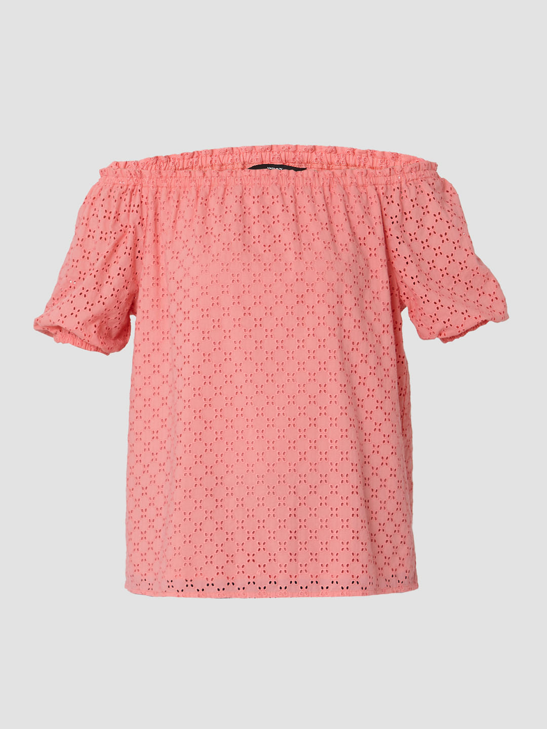 Coral Cut Work Off Shoulder Top