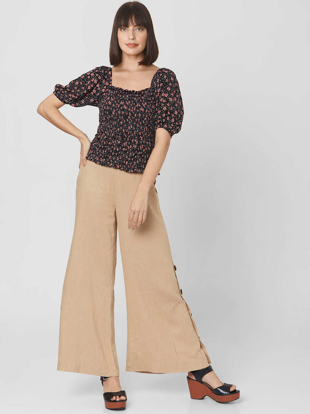 Black All Over Floral Print Smock Top