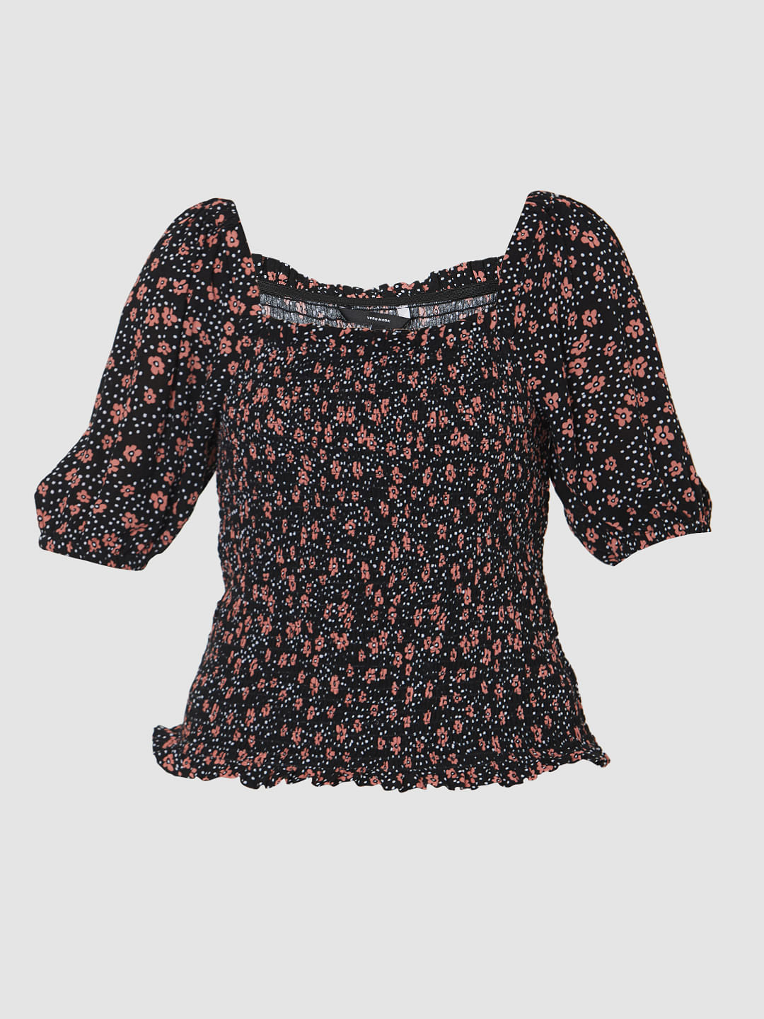 Black All Over Floral Print Smock Top