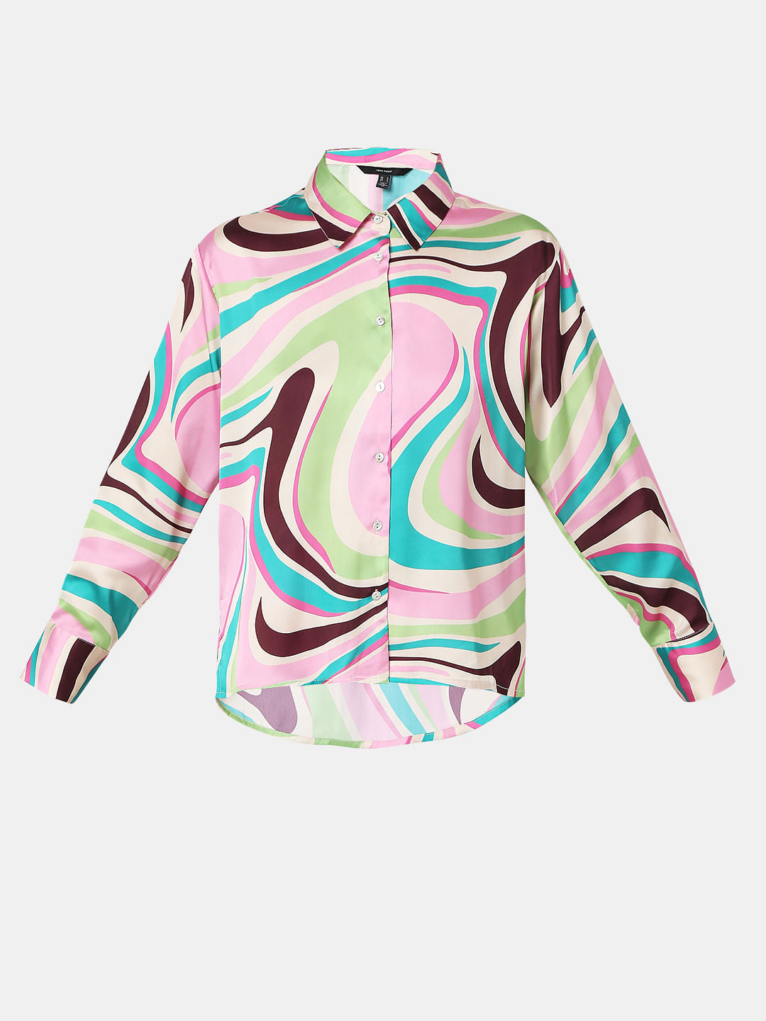 Beige Swirl Print Co-Ord Satin Shirt