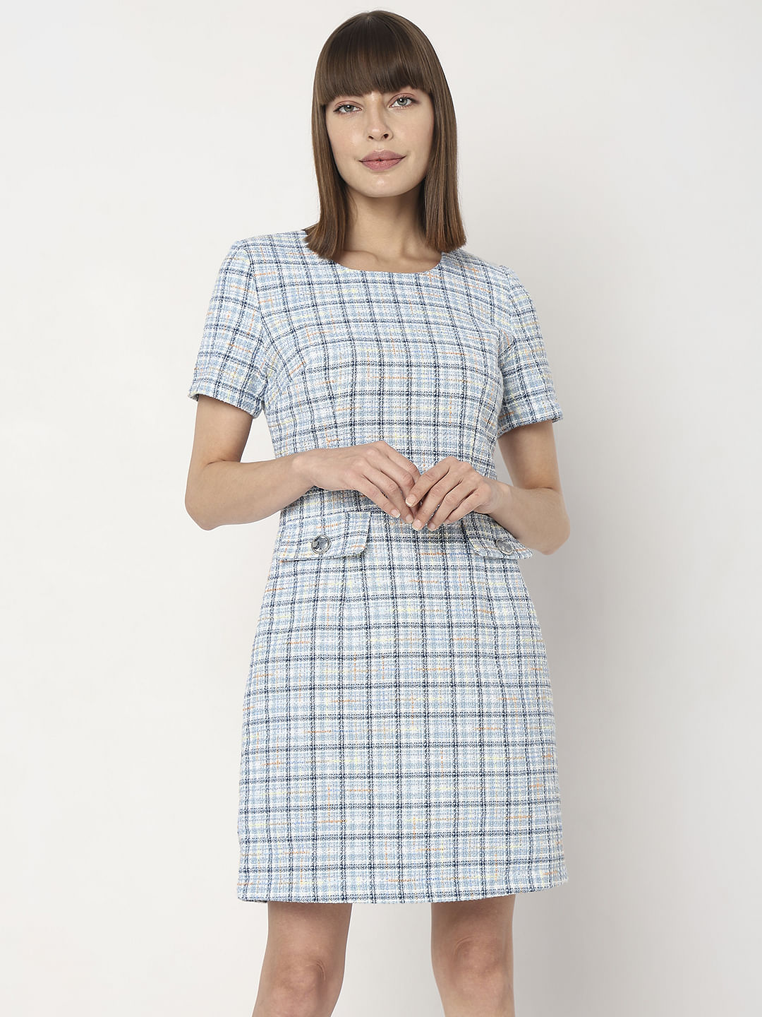 Light Blue Tweed Co-Ord Set Shift Dress