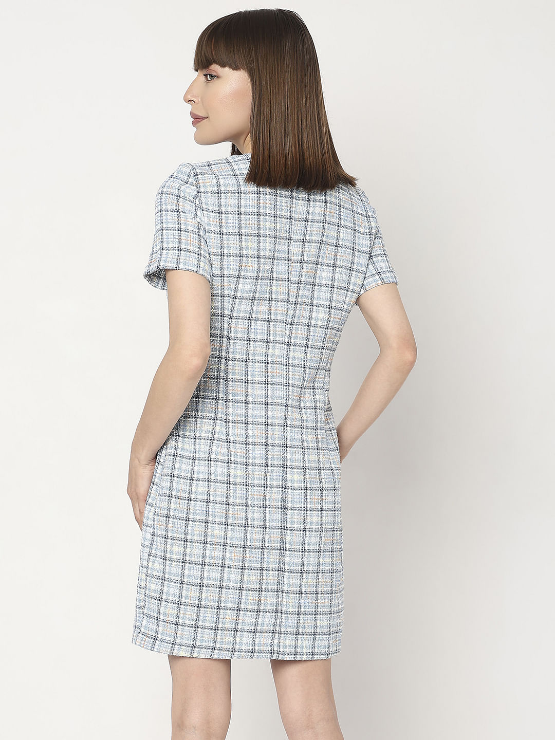Light Blue Tweed Co-Ord Set Shift Dress