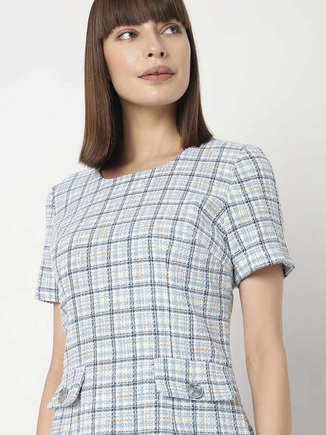 Light Blue Tweed Co-Ord Set Shift Dress