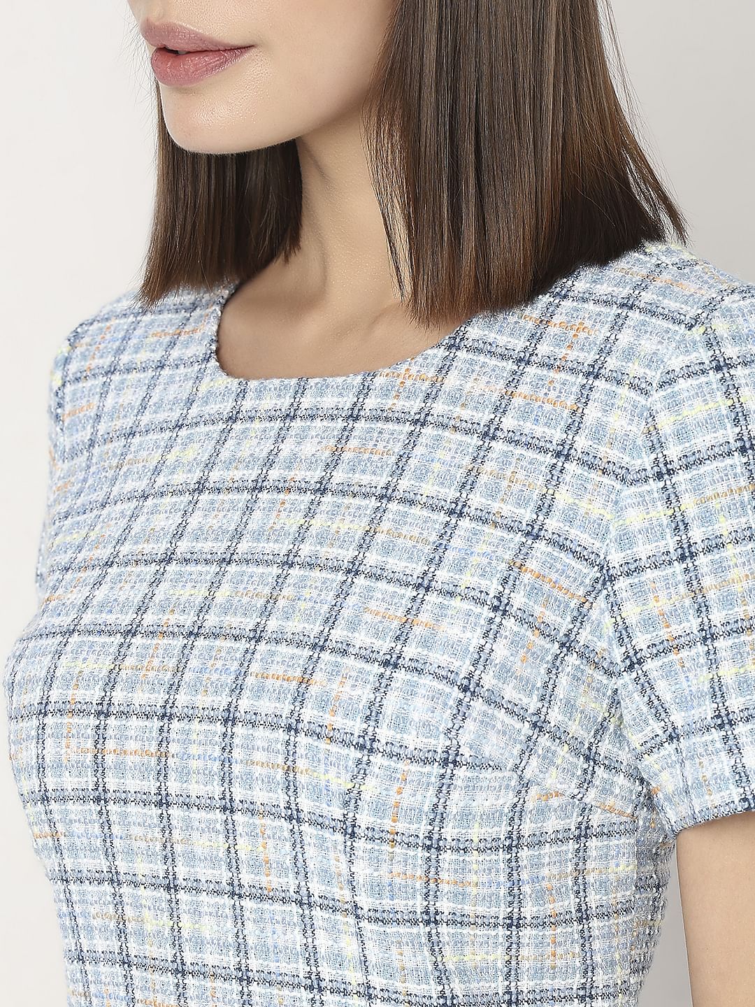 Light Blue Tweed Co-Ord Set Shift Dress