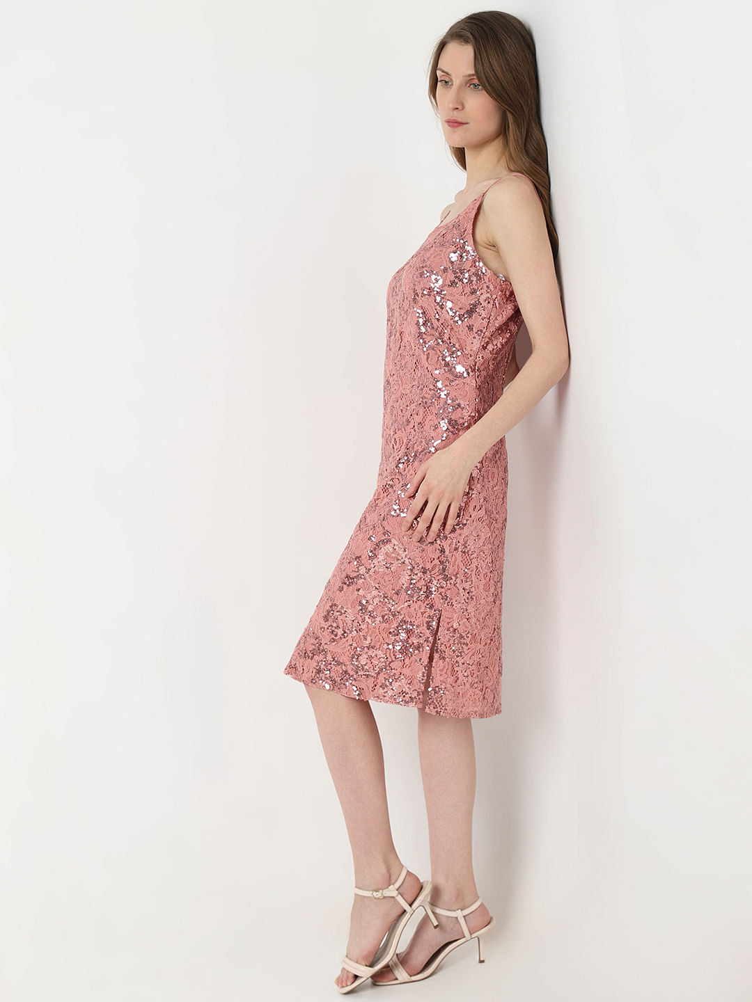 Pink Sequinned Shift Dress