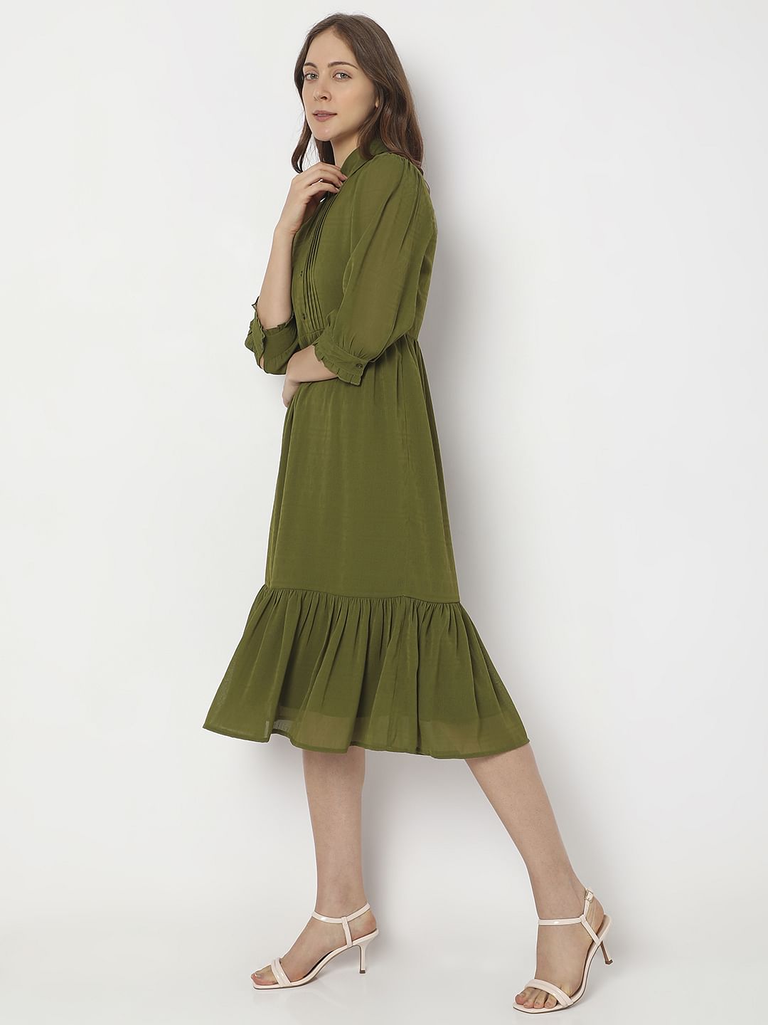 Olive Green Midi Shirt Dress