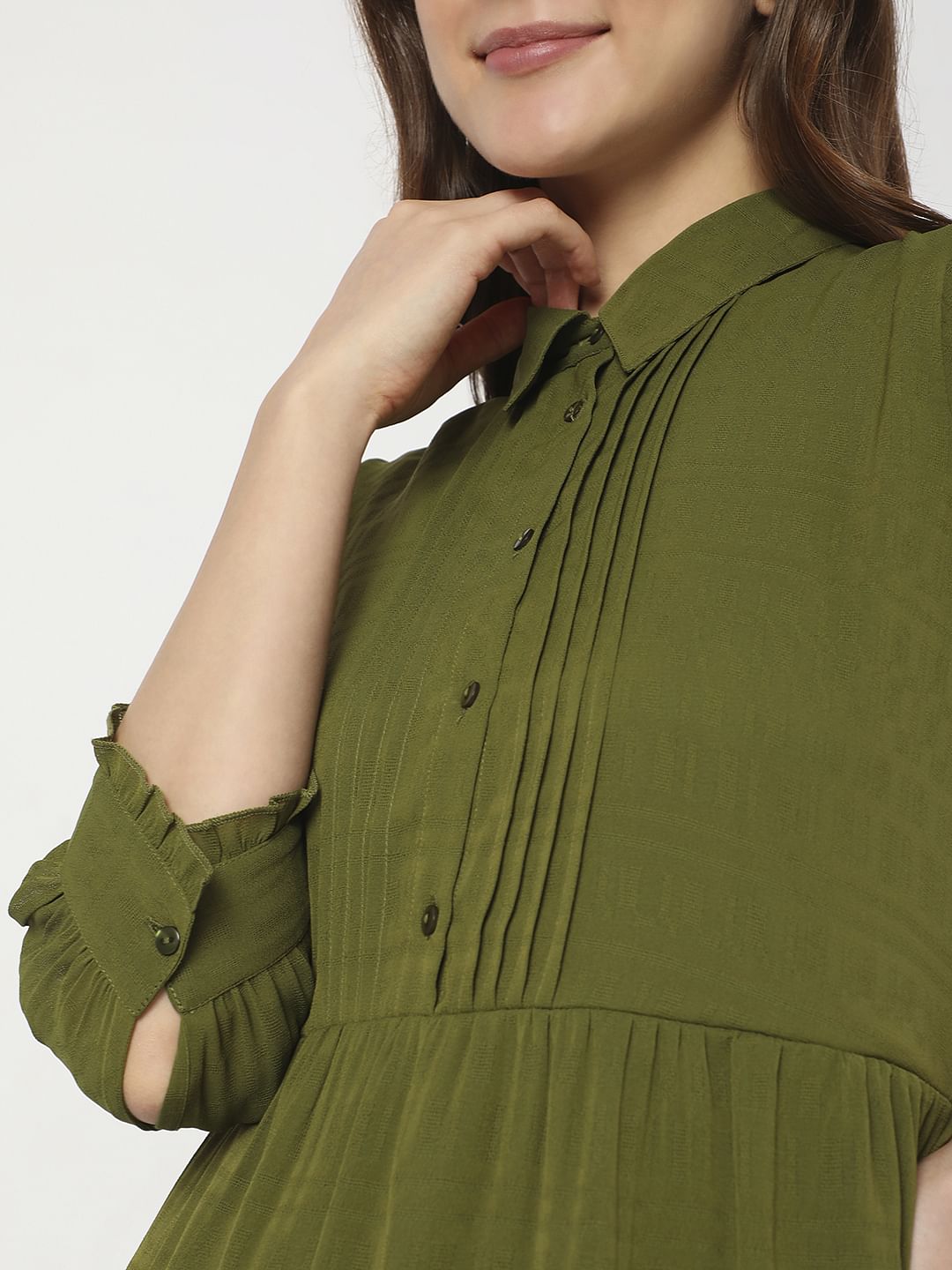 Olive Green Midi Shirt Dress