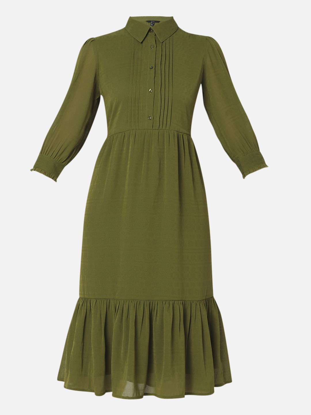 Olive Green Midi Shirt Dress