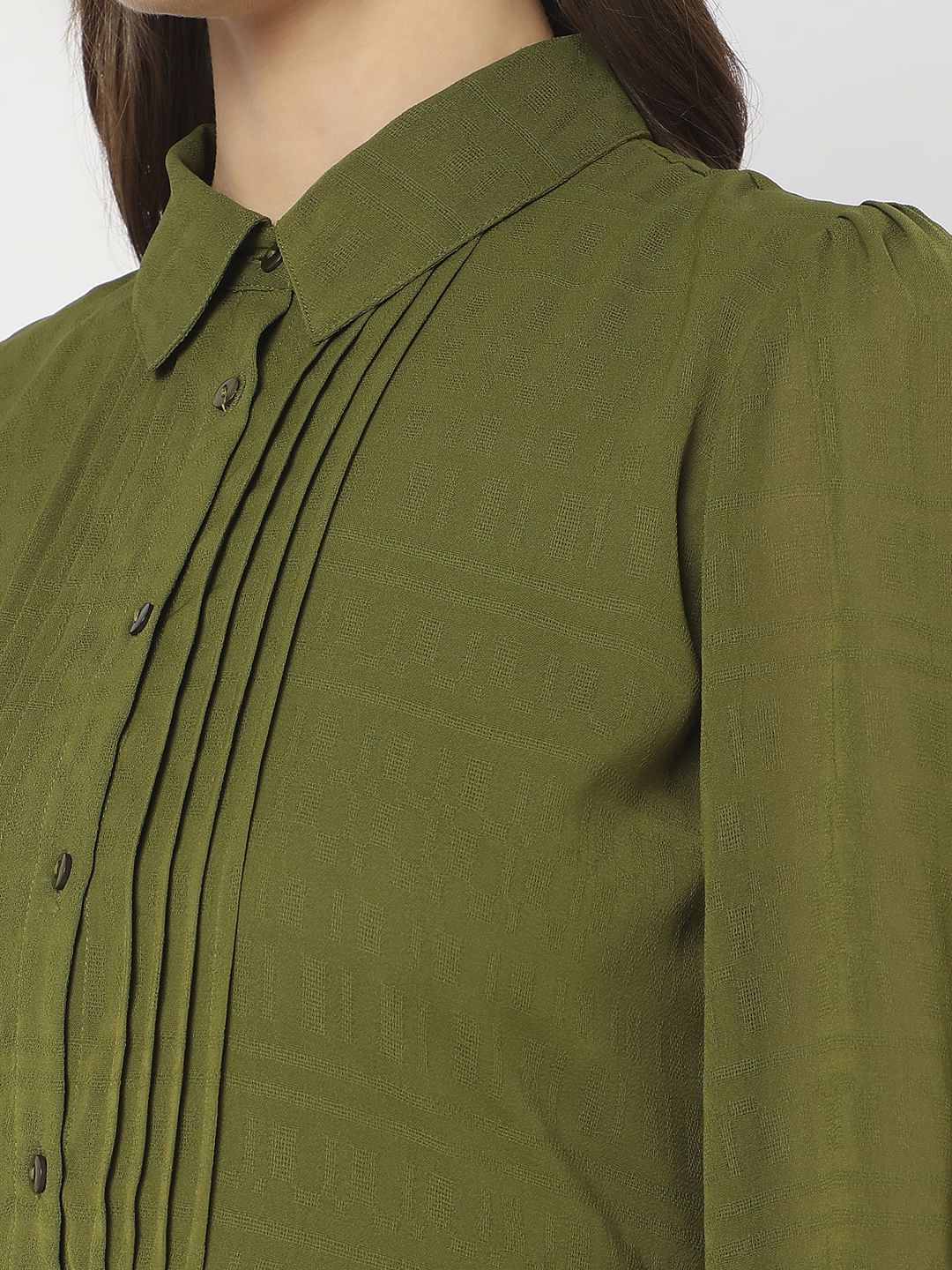 Olive Green Midi Shirt Dress