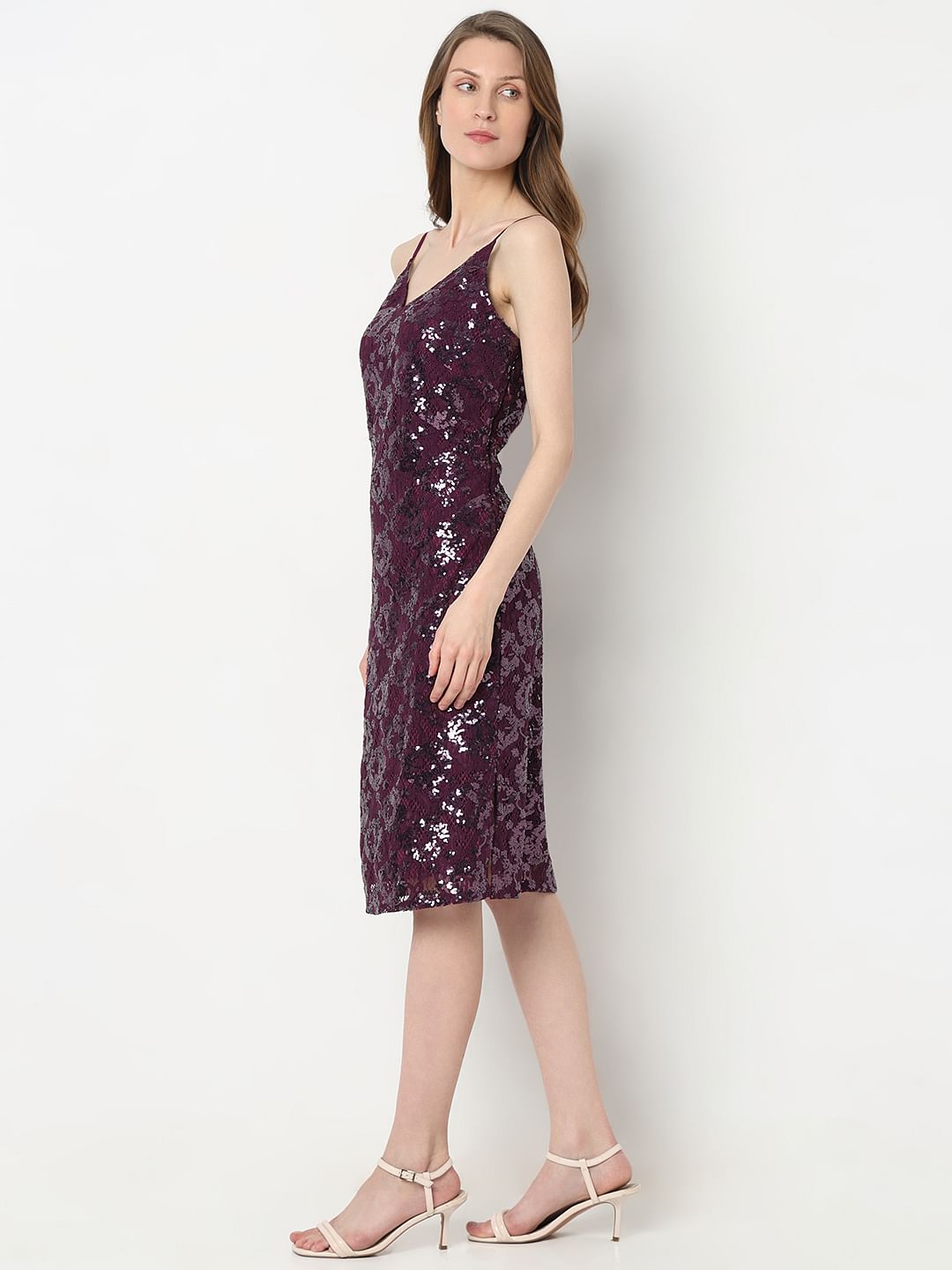Dark Purple Sequinned Shift Dress