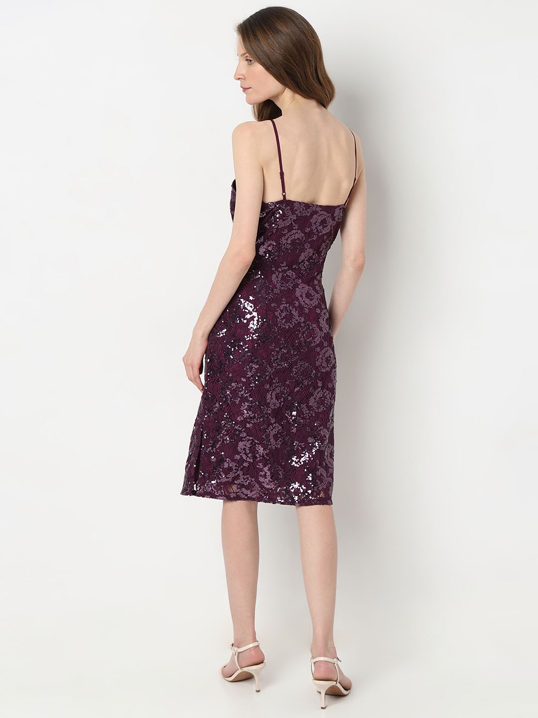 Dark Purple Sequinned Shift Dress