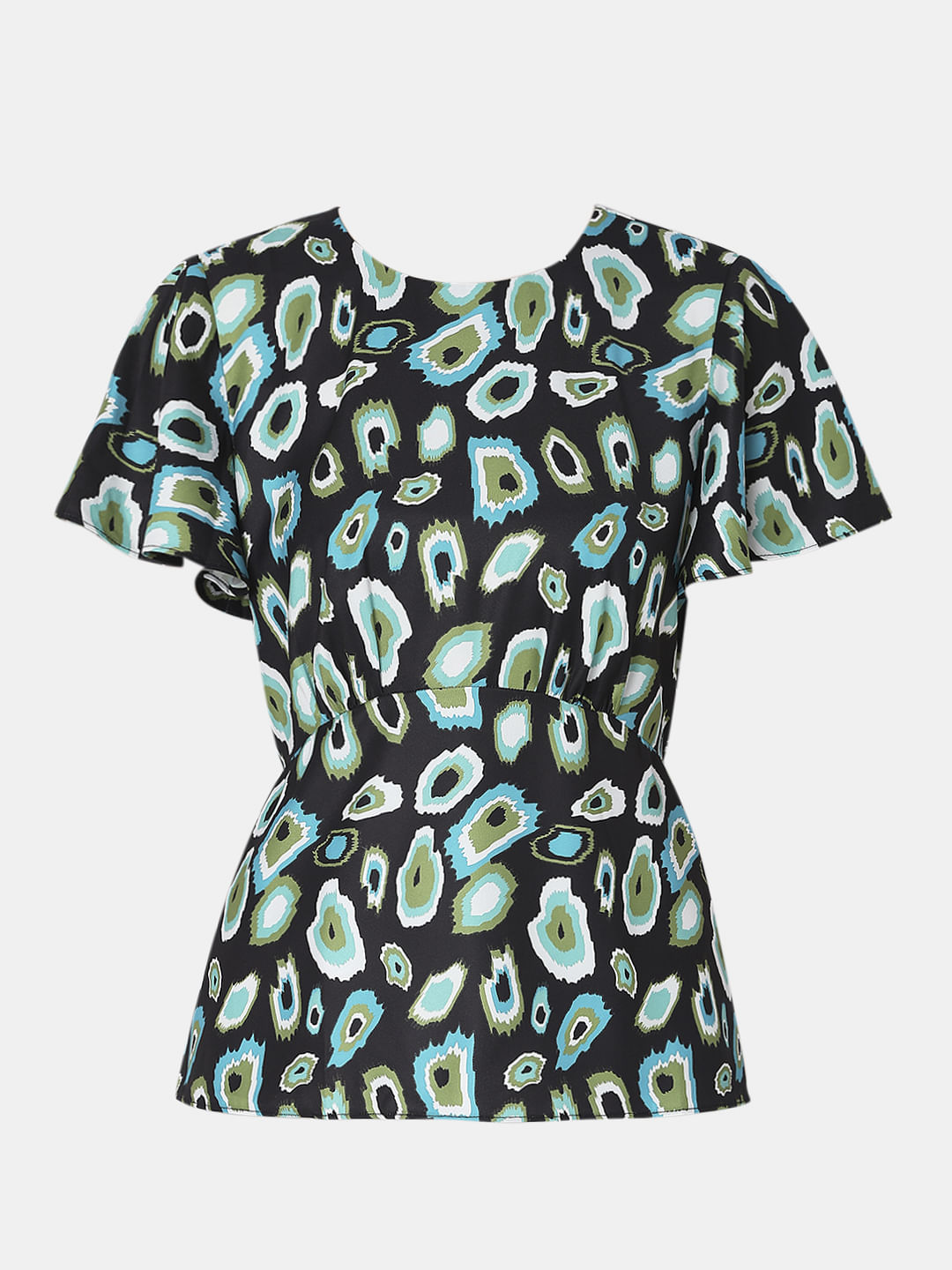 Black Abstract Print Peplum Top