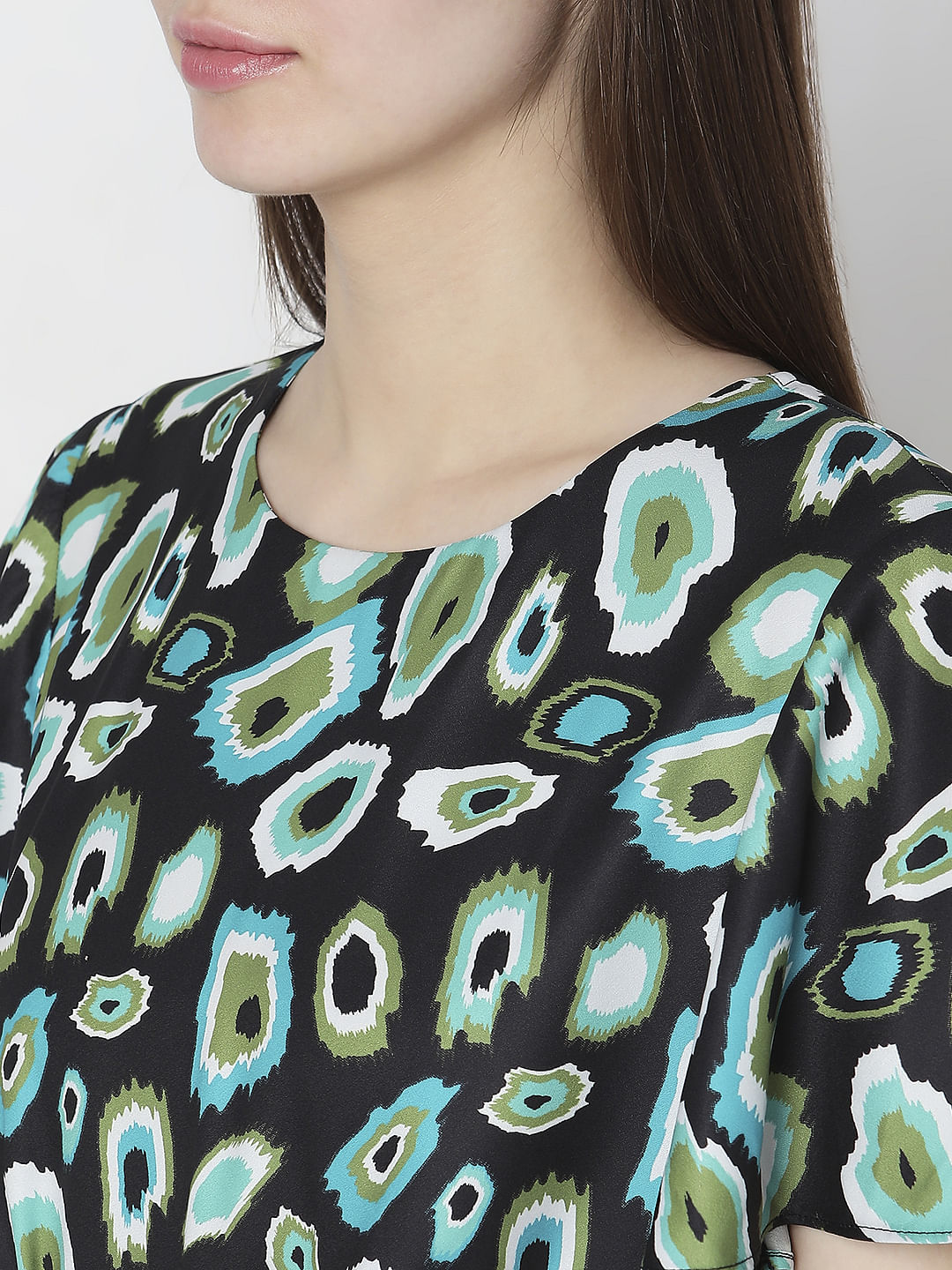 Black Abstract Print Peplum Top