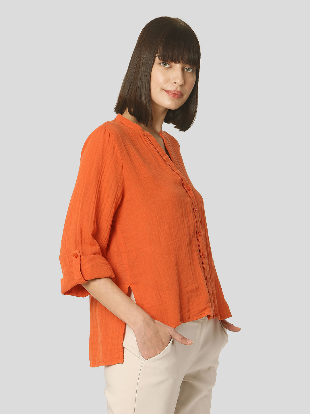 Orange Textured Organic Cotton Shirt