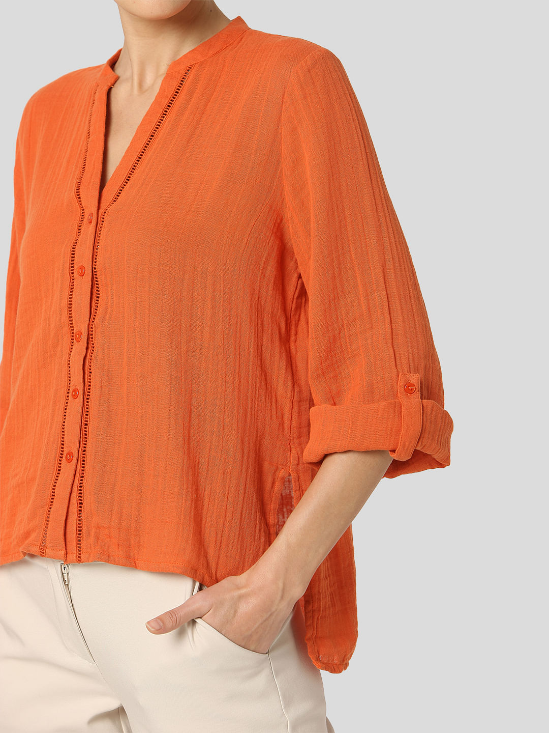 Orange Textured Organic Cotton Shirt
