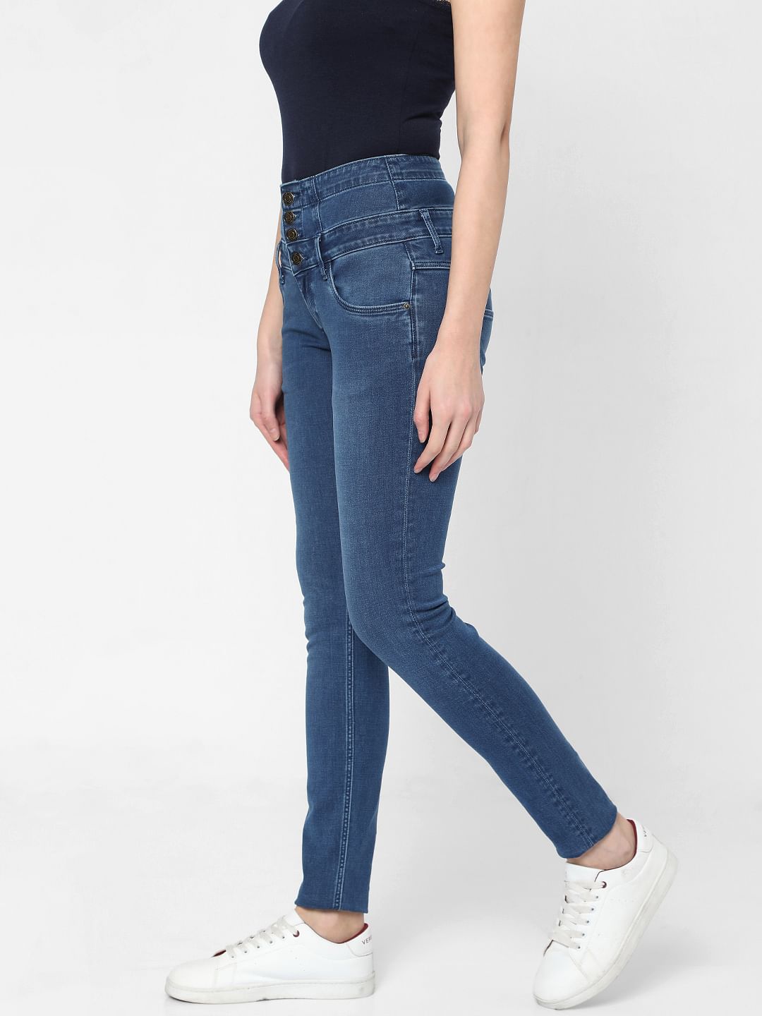 Blue High Rise Corset Waist Skinny Jeans