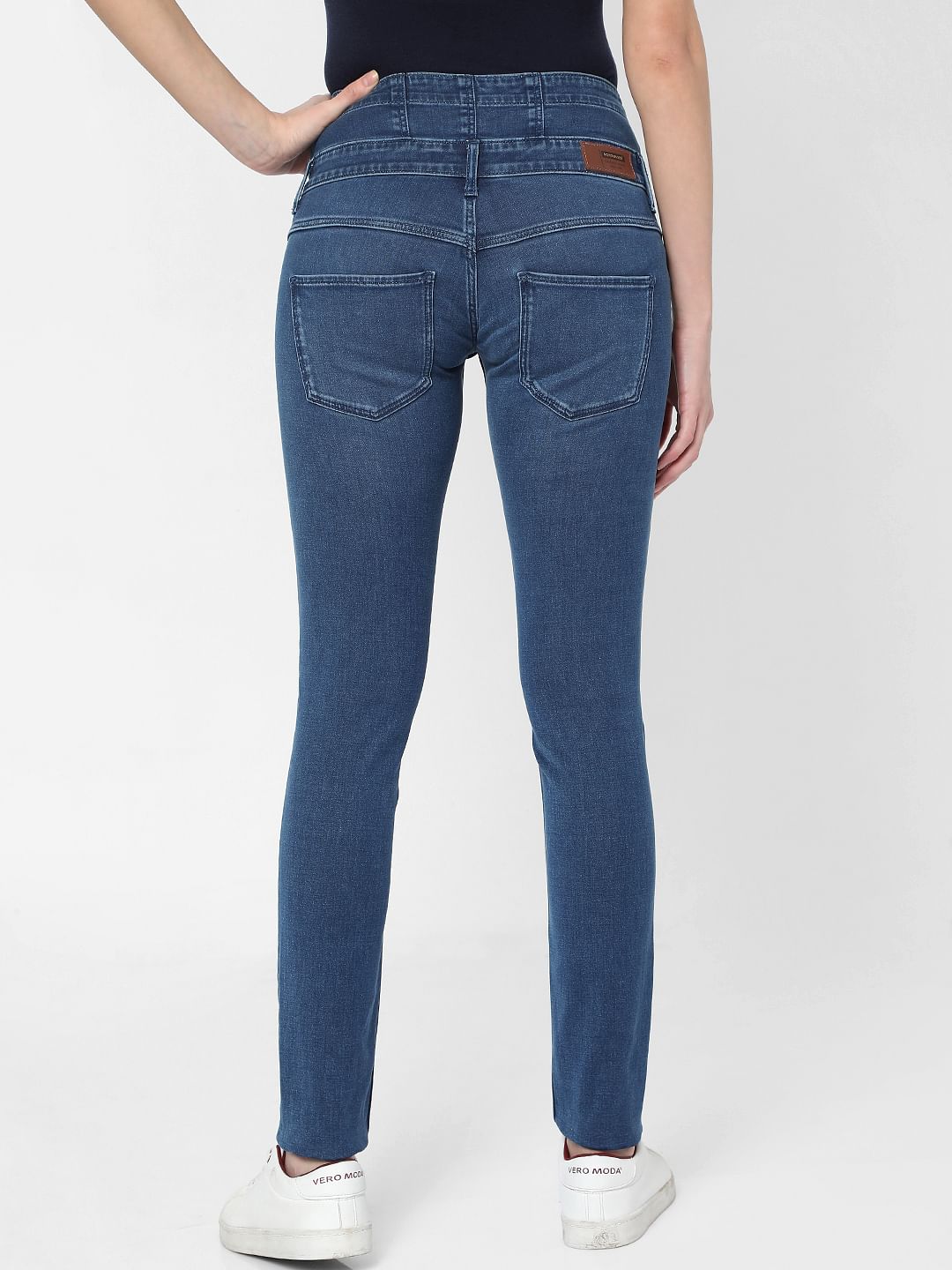 Blue High Rise Corset Waist Skinny Jeans