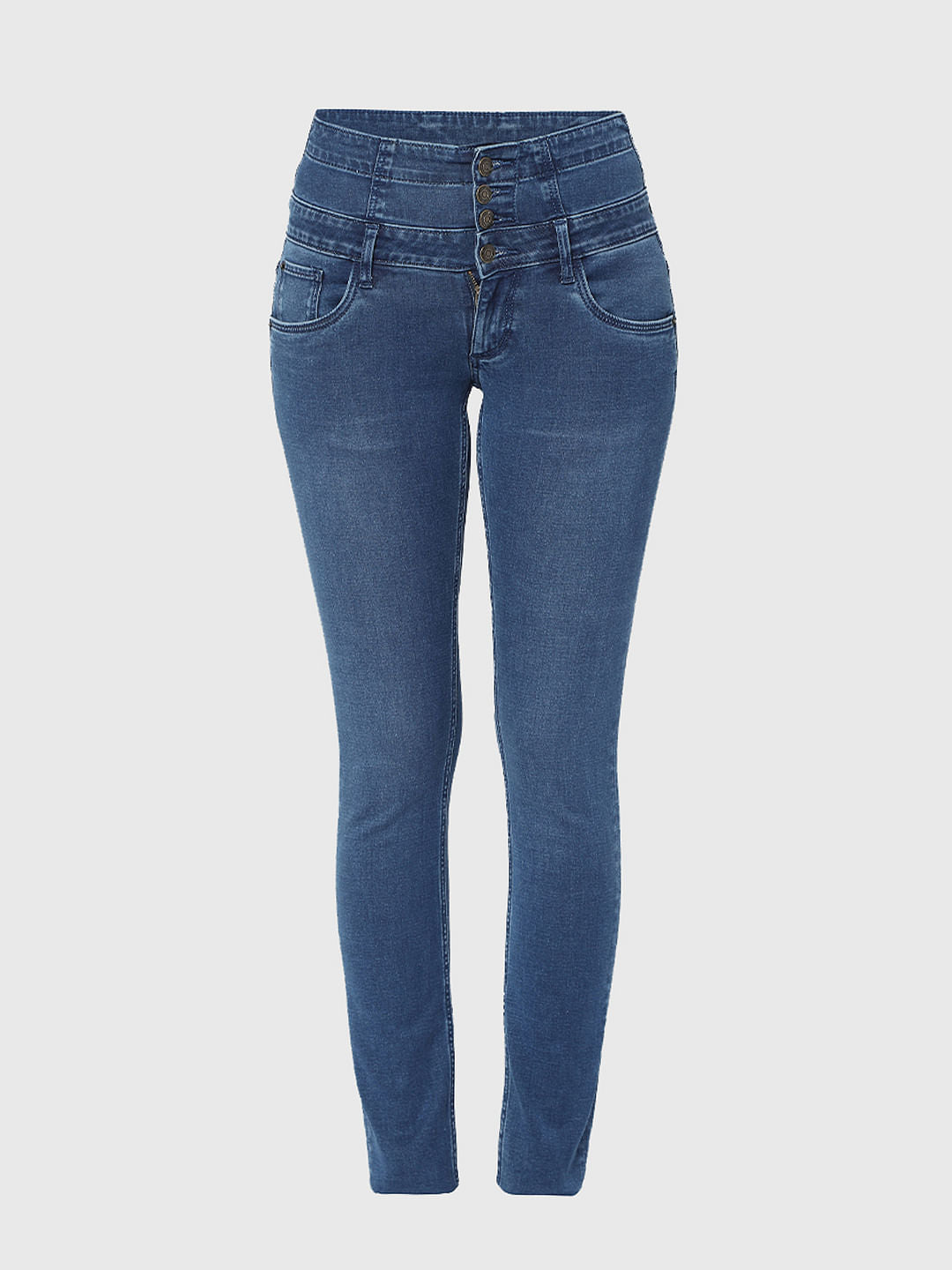 Blue High Rise Corset Waist Skinny Jeans