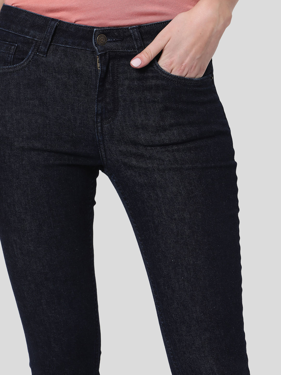 Dark Blue Mid Rise Boot Cut Jeans